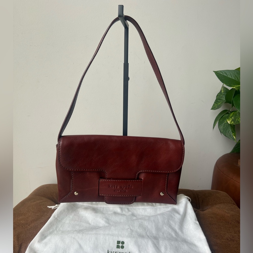 kate spade Burgundy Leather Shoulder Bag with Front Flap